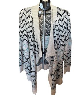 Pink Rose Open-Front Chevron Cardigan - Cream and Black Pink Aqua Spring Summer
